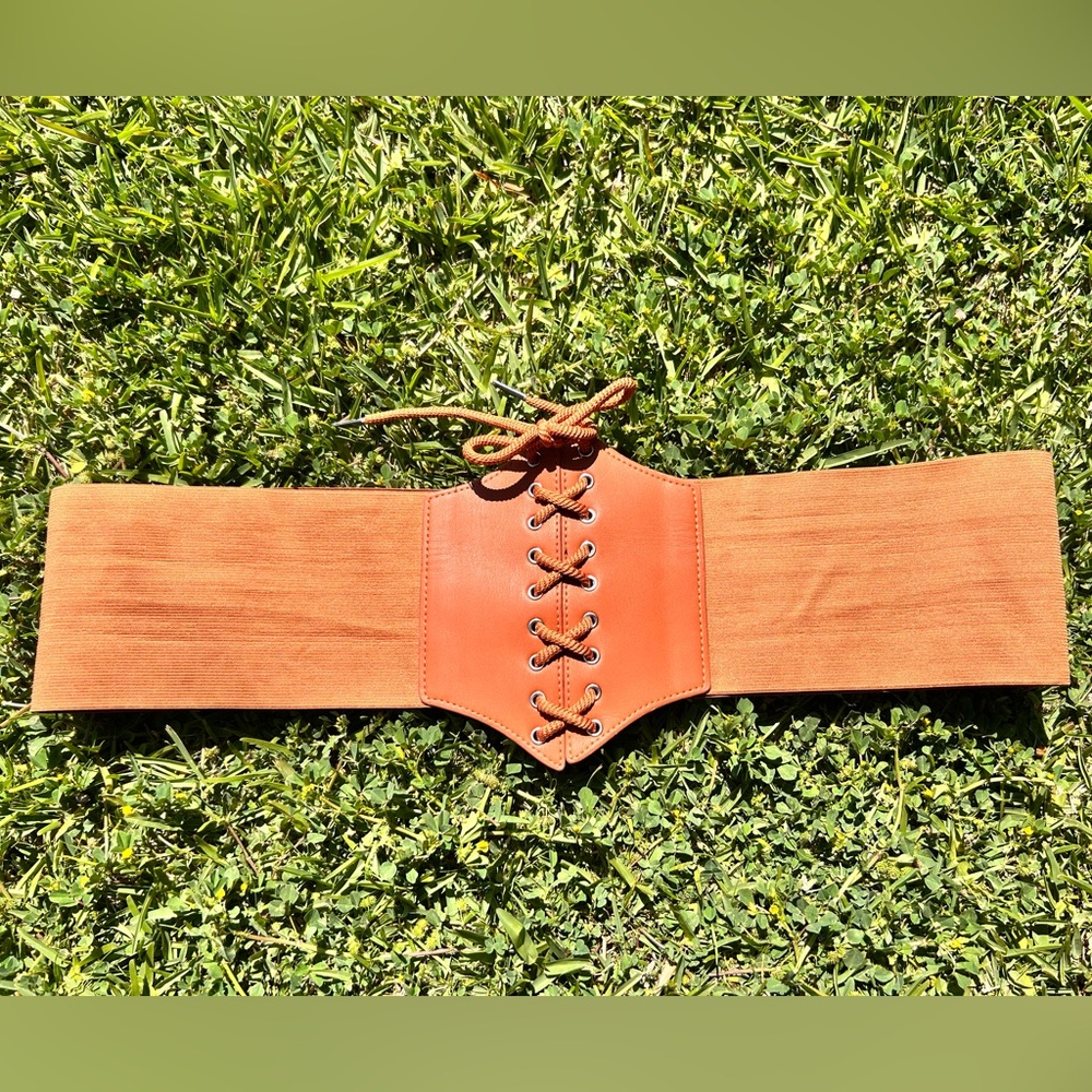 Brown Leather Corset Belt with Lace-Up Design